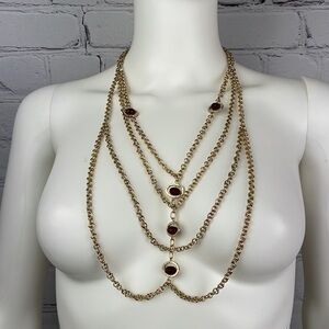 New Tinley Road Gold and red multi-layer chain necklace